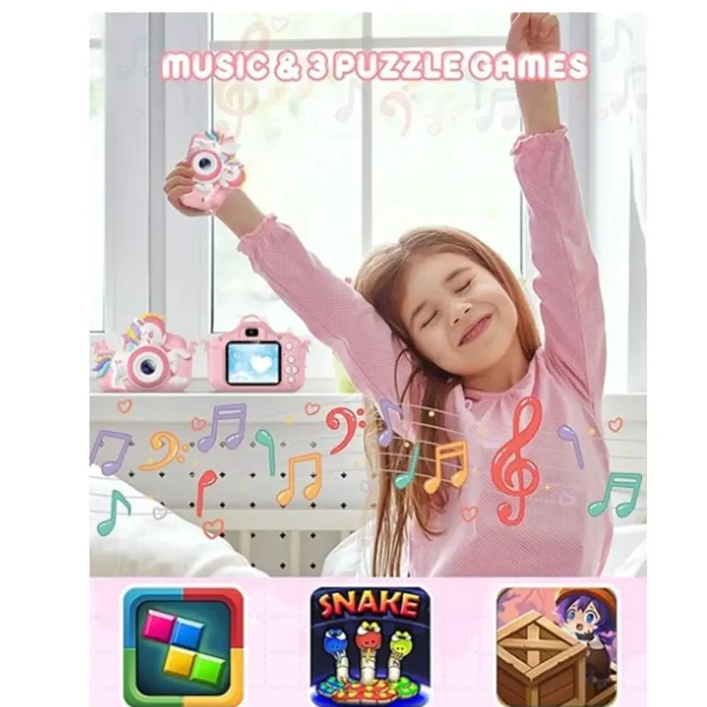 Kids Camera 1080P HD Video Camera with 32GB Card -Unicorn Pink